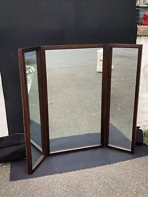 John Stuart Mid Century Modern Teak Bi-Fold Triple Mirror   • $350