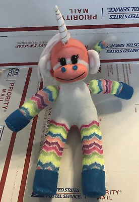 £13.92 • Buy Handmade Sock Monkey 12” Rainbow Unicorn Monkey With Long Tail EUC