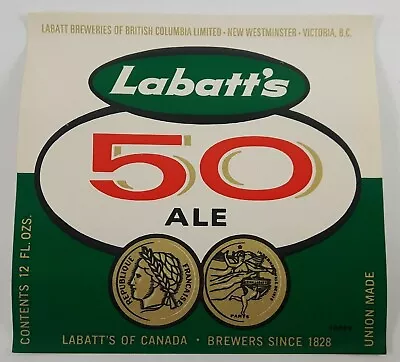 Labatt's 50 Ale Beer Bottel Label Labatt Breweries New Westminster Victoria BC  • $5.72