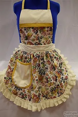 RETRO VINTAGE 50s STYLE FULL APRON / PINNY - SUMMER FRUITS On CREAM • £25.99