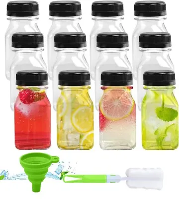 12X Mini Juice Bottles 4oz Plastic Shot Bottles Clear Drink Containers With Lids • £8.55