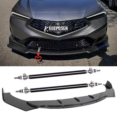 Gloss Black Front Bumper Lip Splitter Chin Spoiler + Strut Rod For Acura Integra • $89.79