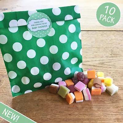 Baby Shower Sweet Bags & Stickers - GREEN - 10 Pack - Party Game Prize Favour  • £4.49