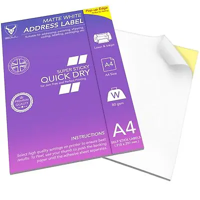£2.49 • Buy A4 Sticker Paper Sticky Back A4 White Matt Adhesive Address Labels All Printers