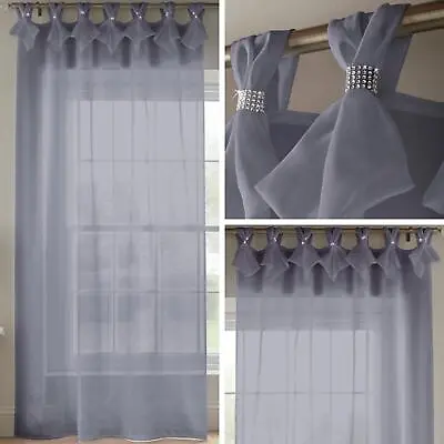 Voile Curtain Panels Grey Diamante Sparkle Tab Top Panel Curtains Sheer Voiles • £23