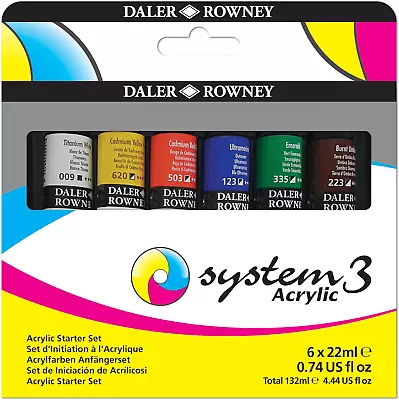 Daler Rowney System3 22 Ml Acrylic Paint Starter Set 6 X Assorted Vibrant Ideal • £8.83