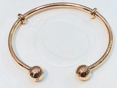 $149 • Buy Authentic Pandora Rose Gold MET Open Bangle 586477 Logo End Caps New Size 2