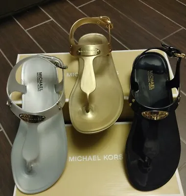 MICHAEL KORS Jelly Thong Sandal MK Logo Plate CHOOSE COLOR & SIZE Brand New • $59.50