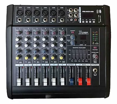 DSP Professional PMX-602D-USB Powered 6-Channel Stereo Mixer -Black  AS-IS  • $19.99