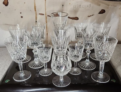 $295 • Buy Lot 16 Waterford Crystal Glasses Goblets Wine Water Cordial Lismore Colleen Set