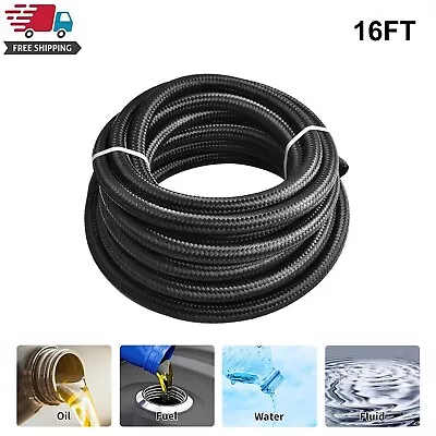 AN6 6AN 3/8  Fuel Line Hose Braided Nylon Stainless Steel Oil Gas CPE 16FT Black • $23.99