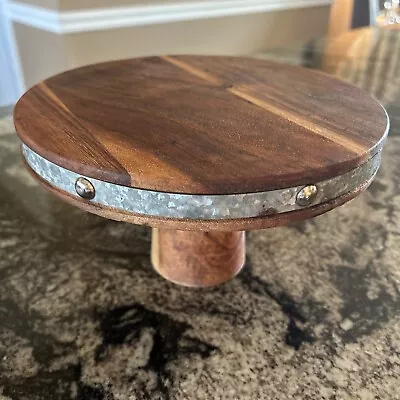 Wooden Cake Stand With Metal Band 5” Tall 8” + • $15