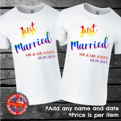 Just Married Personalised T-shirts Gay Couples Wedding Honeymoon Matching Set • £9.99