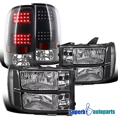 Fits 2007-2013 GMC Sierra Pickup Black Headlights+LED Tail Lamps Brake Lights • $182.36