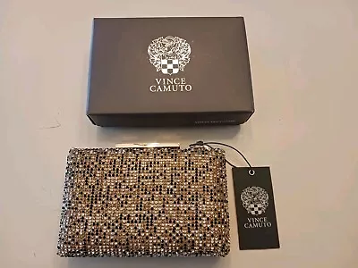 Vince Camuto Clutch Purse Crystal Covered Love Gold Mosaicretail $158 New... • $16.99