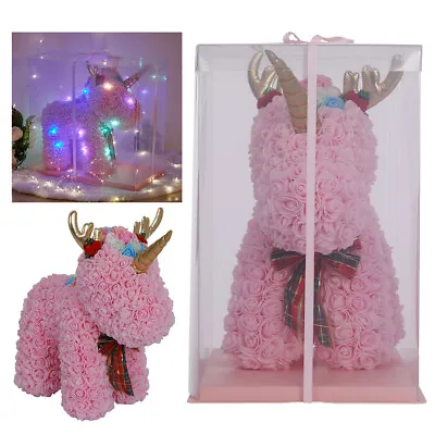 40cm Large Gift Box Artificial Foam Rose Flower Unicorn With LED Lights Wedding • £28.95