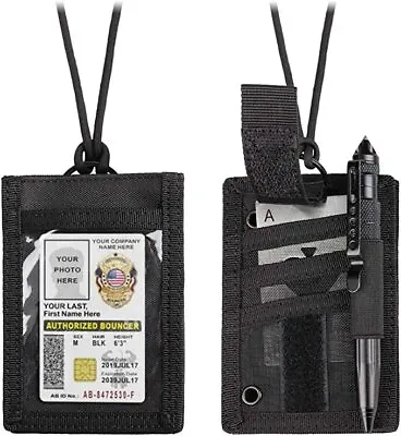 Tactical ID Card Credit Organizer Hook Loop Patch Badge Holder With Neck Lanyard • $11.60