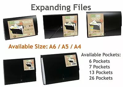 Eco-eco Black Expanding Document Folders Organiser Files Wallets 50% Recycled • £6.75