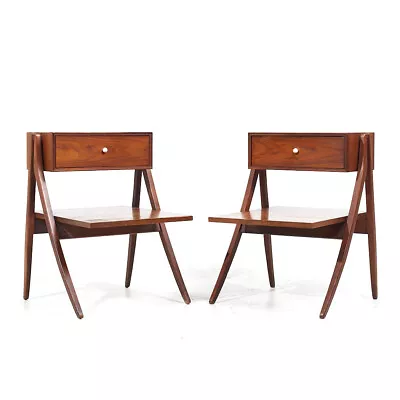 Kipp Stewart For Drexel Declaration Mid Century Walnut Nightstands - Pair • $3847