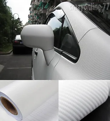 Adhesive Tape Vehicle 3D White Texture Carbon Fiber Vinyl Wrap Sticker Sheet VL • £3.71