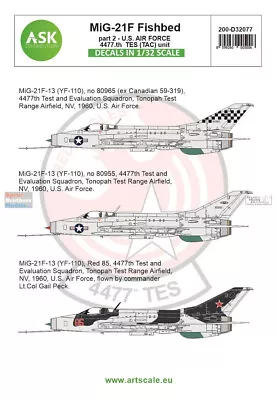ASKD32077 1:32 ASK/Art Scale Decals - MiG-21F Fishbed Part 2: USAF 4477th TES • $22.59