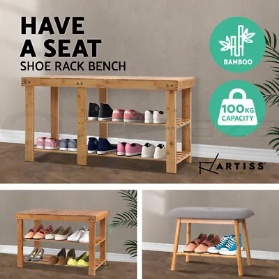 $58.95 • Buy Artiss Shoe Cabinet Bench Shoes Storage Rack Bamboo Organizer Shelf Wooden Stand