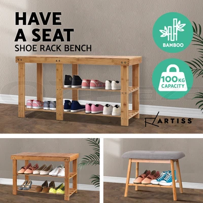 $52.95 • Buy Artiss Shoe Cabinet Bench Shoes Storage Rack Bamboo Organizer Shelf Wooden Stand