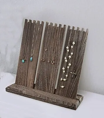£45.01 • Buy 3 Section Tall Dark Oak Stained Wooden Necklace Chain Jewelry Display Stand 