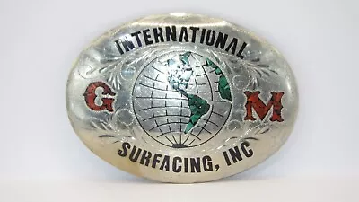 Vintage INTERNATIONAL SURFACING INC. G M Silver Tone Oval Belt Buckle • $4.99