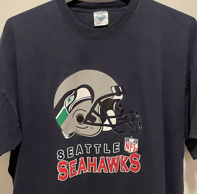 Vintage Seattle Seahawks NFL Helmet Large Graphic Mens 3XL XXXL T-Shirt ￼ • $17.78