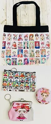 $25 • Buy 4 Piece Set 1 Frida Kahlo Tote Bag 12x14 Inches 1 Coin Bag 1 Mirror 1 Zipper Bag