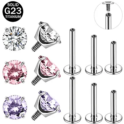 4/6Pcs G23 Titanium Lip Stud CZ Lip Labret Piercing Helix Conch Piercing Jewelry • $6.79