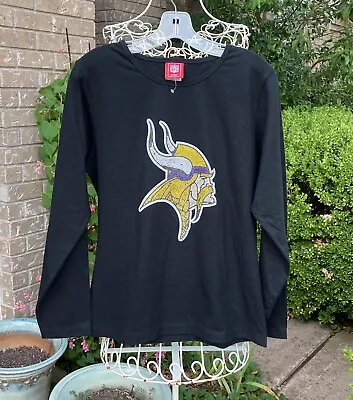 Minnesota Vikings NFL FOR HER BLACK STUDDED LONGSLEEVE T-SHIRT Sz L • $8