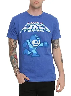 Mega Man Logo With Mega Man Gamer Adult T-Shirt • $19.95