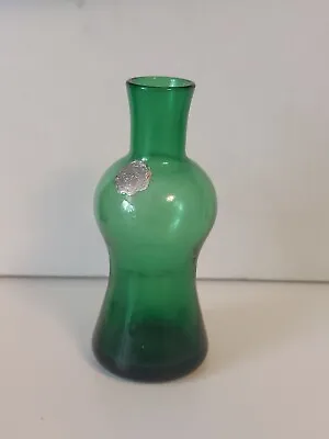 Vintage Small Green Glass Bottle Vase Made In Italy • £15.43