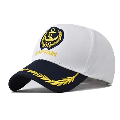 $17.95 • Buy Captain Sailor Hat Cap Yacht Skipper Boating Costume Marine White/ NavADJUSTABLE
