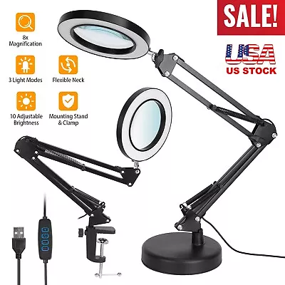 8X Magnifier LED Lamp Magnifying Glass Desk Table Light Reading Lamp Clamp Black • $30.48