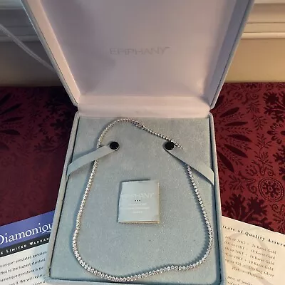 QVC Epiphany Sterling Silver Platinum Clad Diamonique 18  Tennis Necklace NEW • $170