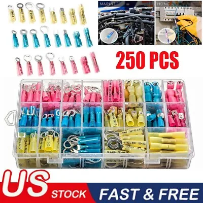 250x Heat Shrink Wire Connectors Electrical Ring Fork Spade Crimp Terminals Kit • $15.95