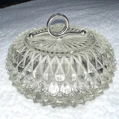 Indiana Glass Diamond Point Clear Lidded Candy Dish/Trinket Dish/Trinket Box VTG • $20