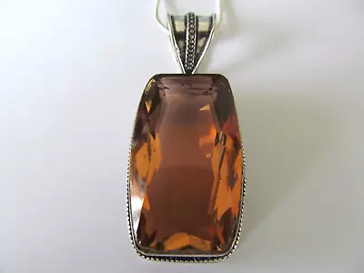 NEW LARGE FACETED MORGANITE CRYSTAL OBLONG PENDANT W/STERLING SILVER NECKLACE • $14.99