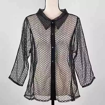 Babette SF Black Sheer Honeycomb See-Thru Tulle Mesh Blouse Top | Women's XL  • $45