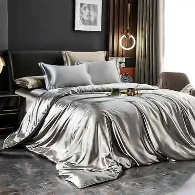Mulberry Silk Bedding Set With Duvet Cover Bed Sheet Pillowcases Satin Bedsheet • $132.85