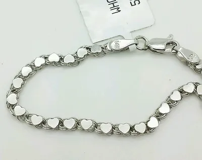 14k Solid White Gold Heart Link Bracelet Chain 5.5  2.9mm Baby Girl Child • £203.84