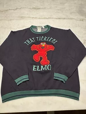 Vintage 90’s Sesame Street Elmo That Tickles Navy Blue Sweatshirt Adult Size XL • $20.97