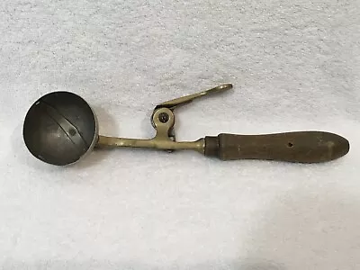 Vintage Nickle Plate Brass And Wood Ice Cream Scoop • $145