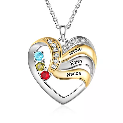 Customized Family Name Heart Necklace With Birthstones Mother's Day Gift • $13.99