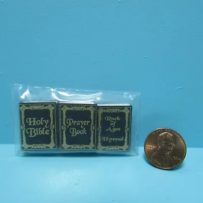 Dollhouse Miniature Religious Set Of Books Bible Hymnal & Prayer Book NCNI176 • $6.74