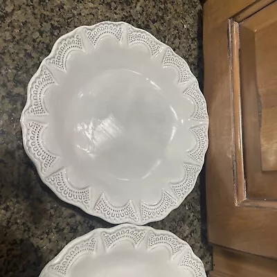 Set Of 4 Vietri INCANTO LACE White/Gray Salad Dessert Luncheon Plates 9” Italy • $110