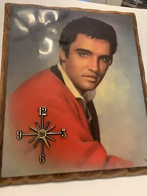 Vintage Elvis Presley Lacquered Wooden Red Mid Century Picture Wall Clock Rare • $39.33